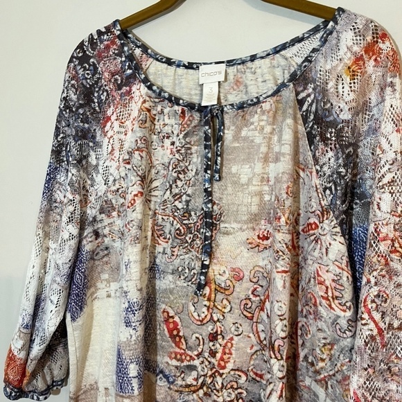 Chicos Top Women XL Orange Lace Floral Feminine Boho Western Concert Mature 80s - Picture 6 of 14